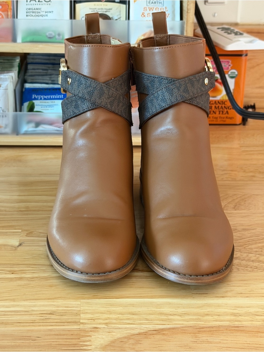 Michael Kors Cognac Ankle Boot with Dark Brown Strap